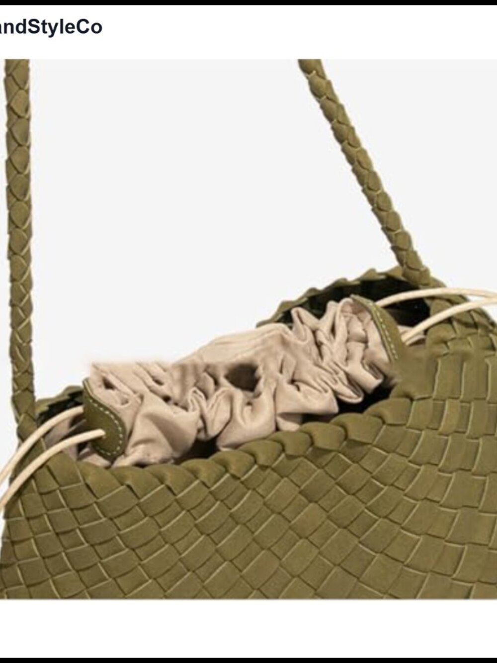 Woven Suede Hobo Shoulder Bag PU Leather Slouchy Tote Purse - Picture 4 of 6